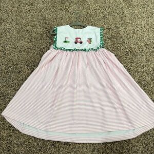 The Smocked Flamingo French Knot Golf Cart Dress- Size 2T